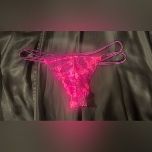 Vs pink strappy lace neon rare thong size small tags cut off